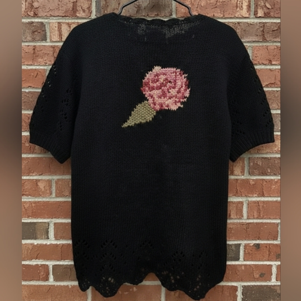 Vintage Arlando 90s Floral Knit Sweater Pointelle Embroidered Womens M Spring - Picture 2 of 5